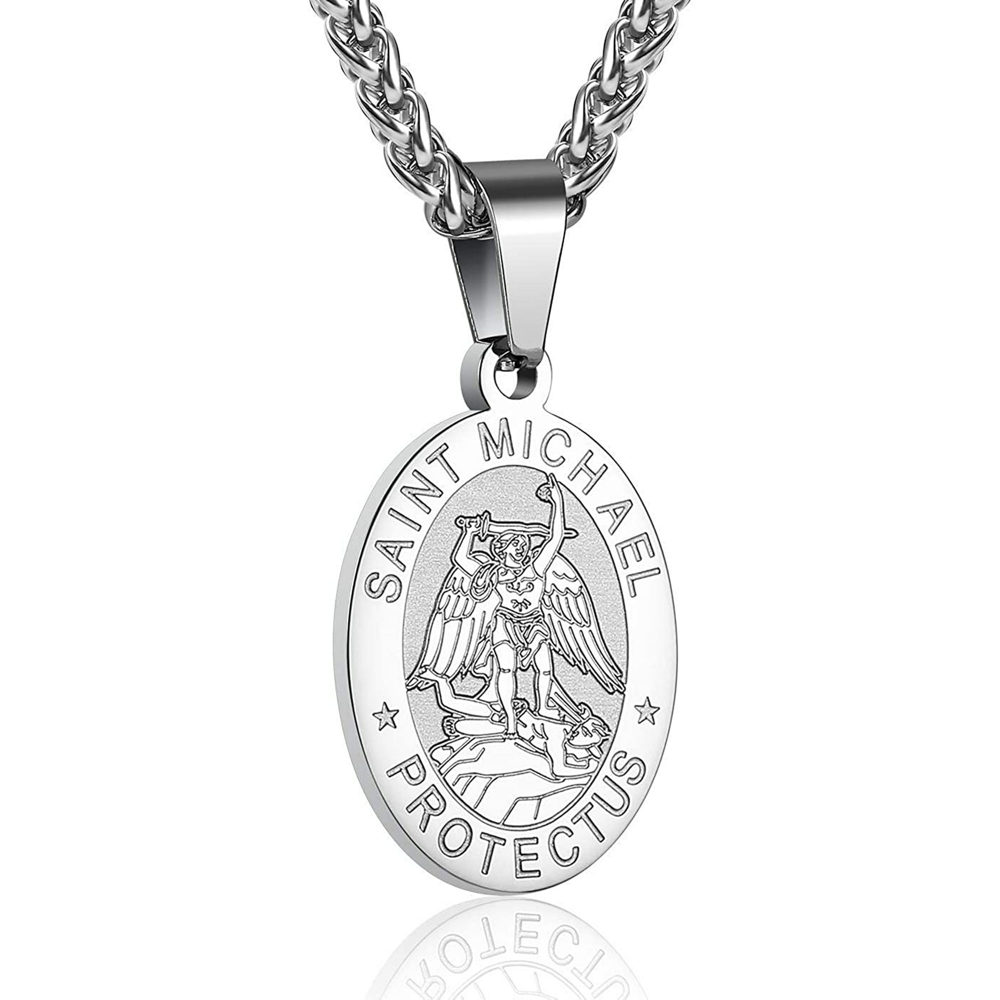 BLAKE Oval Saint Christopher/Michael/Joseph/Jude Necklace for Men Women P Stainless Steel Catholic Patron Pendant with Chain 24 Inches 
